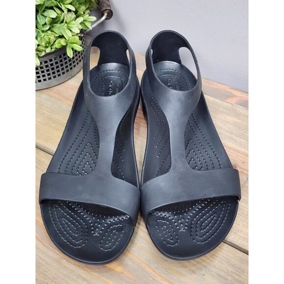 Crocs Women's Black T-Strap Comfort Sandals Casual Summer Shoes Size 9 - Picture 2 of 9